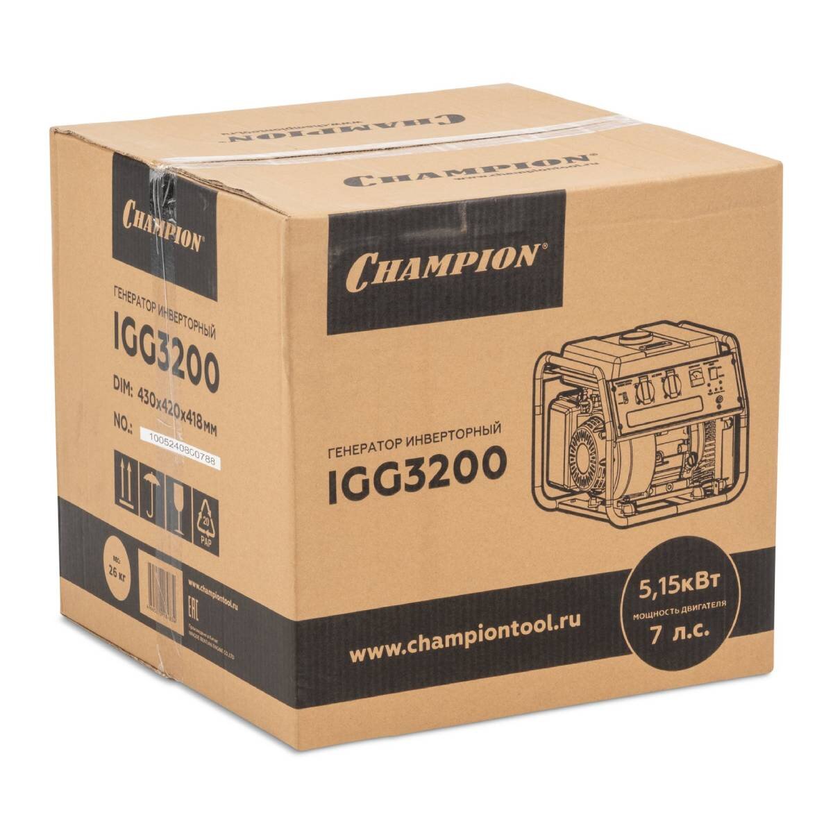 Бензогенератор инверторный Champion IGG3200 [3.5 кВт, 220В, бак 5.7л, ручной стартер]