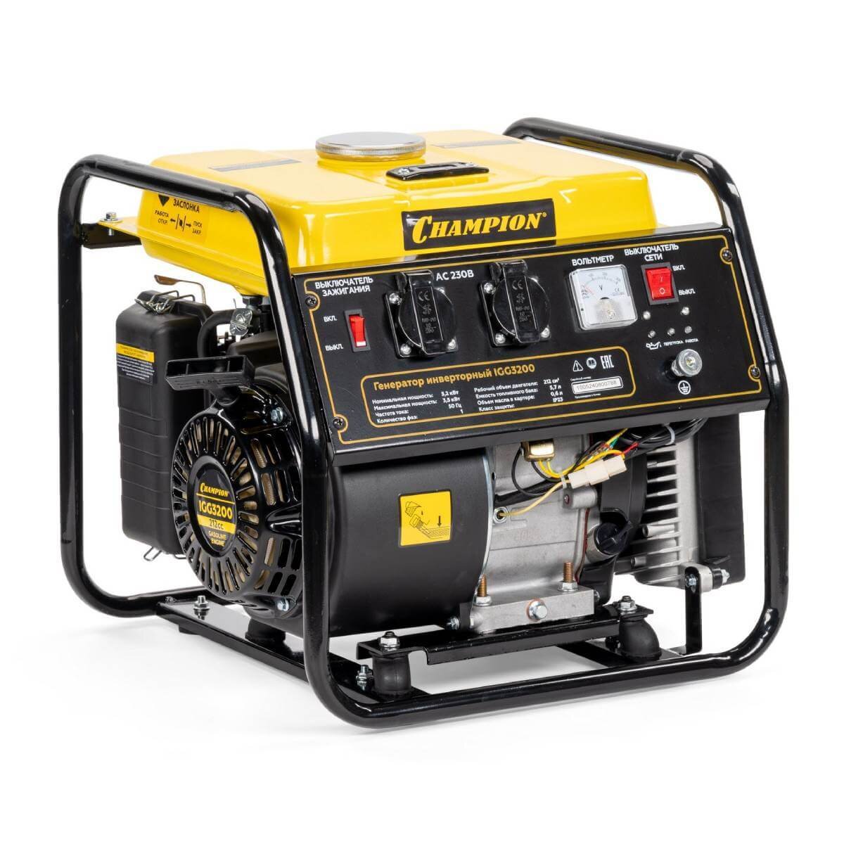 Бензогенератор инверторный Champion IGG3200 [3.5 кВт, 220В, бак 5.7л, ручной стартер]
