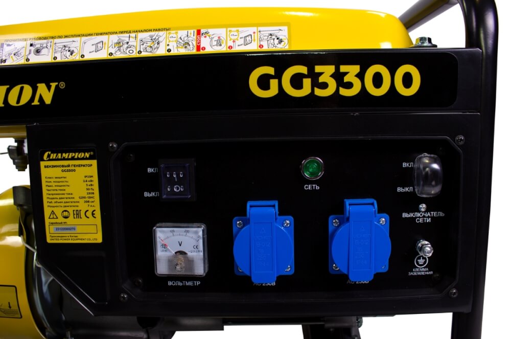 Бензогенератор Champion GG3300 [3 кВт, 220В, бак 15л, ручной стартер]