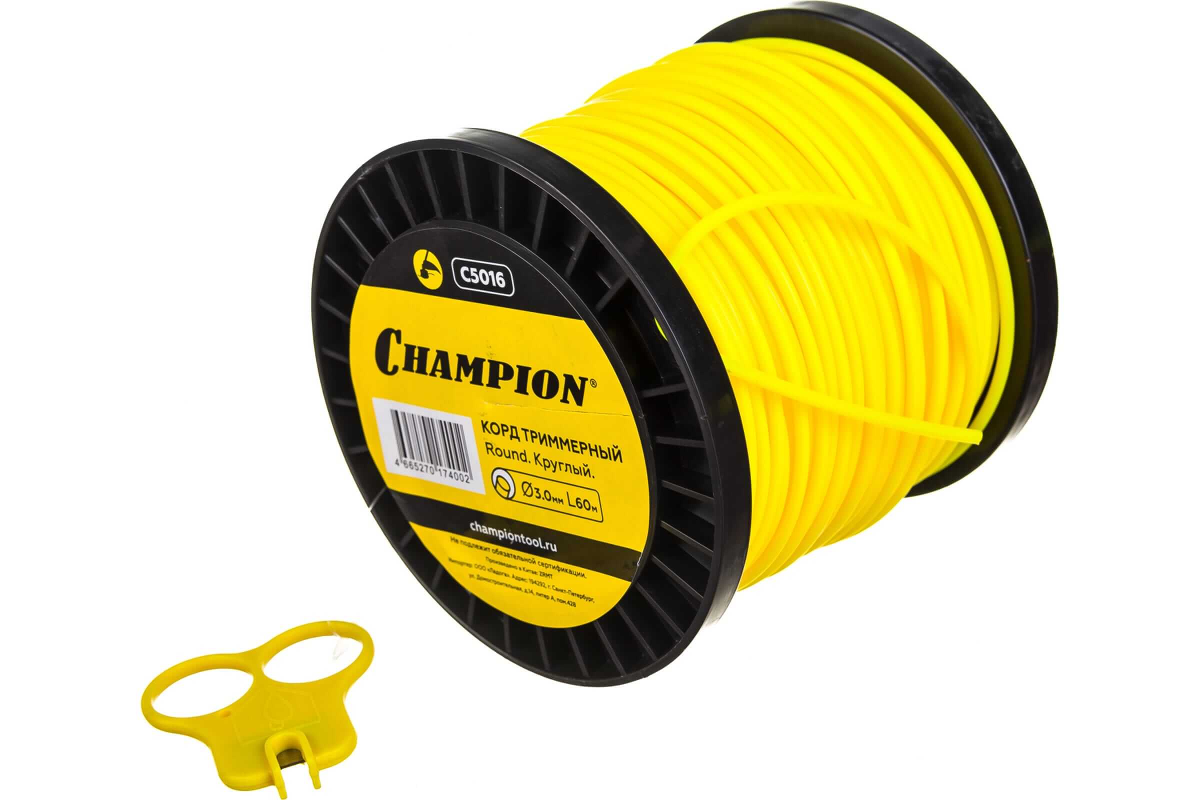 Леска триммерная CHAMPION Round +нож 3.0х60м (C5016)