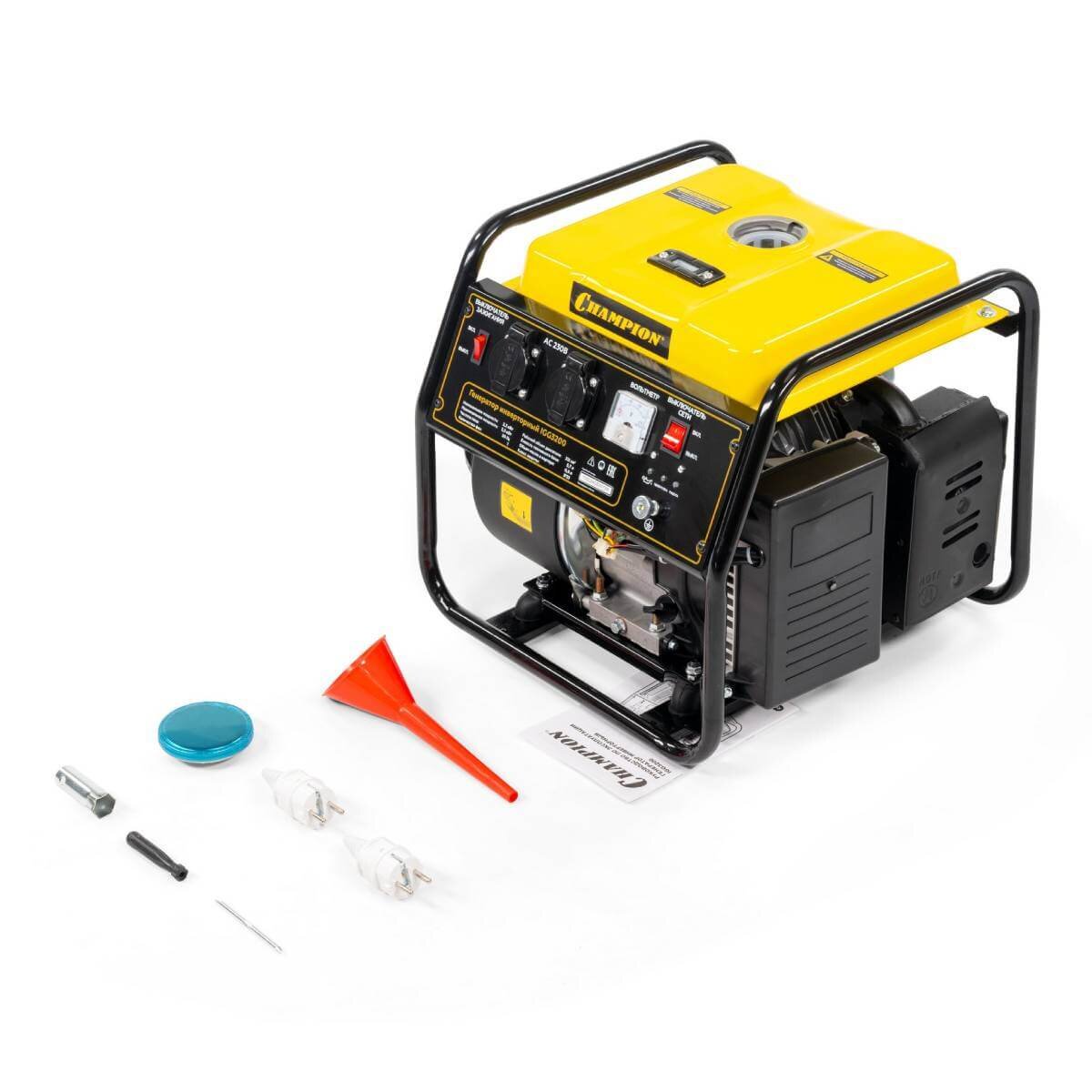 Бензогенератор инверторный Champion IGG3200 [3.5 кВт, 220В, бак 5.7л, ручной стартер]