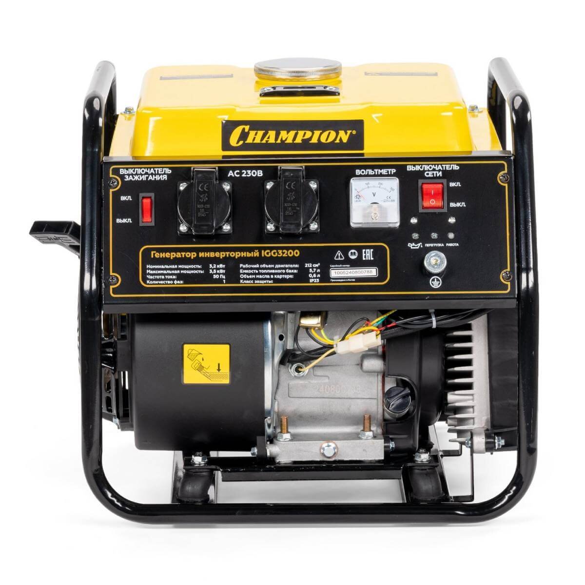 Бензогенератор инверторный Champion IGG3200 [3.5 кВт, 220В, бак 5.7л, ручной стартер]