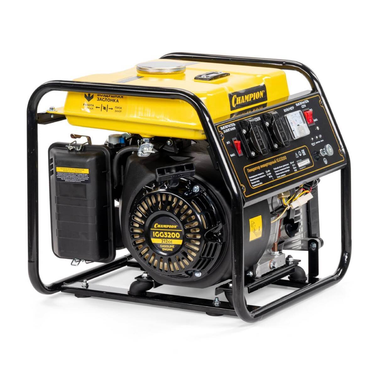 Бензогенератор инверторный Champion IGG3200 [3.5 кВт, 220В, бак 5.7л, ручной стартер]