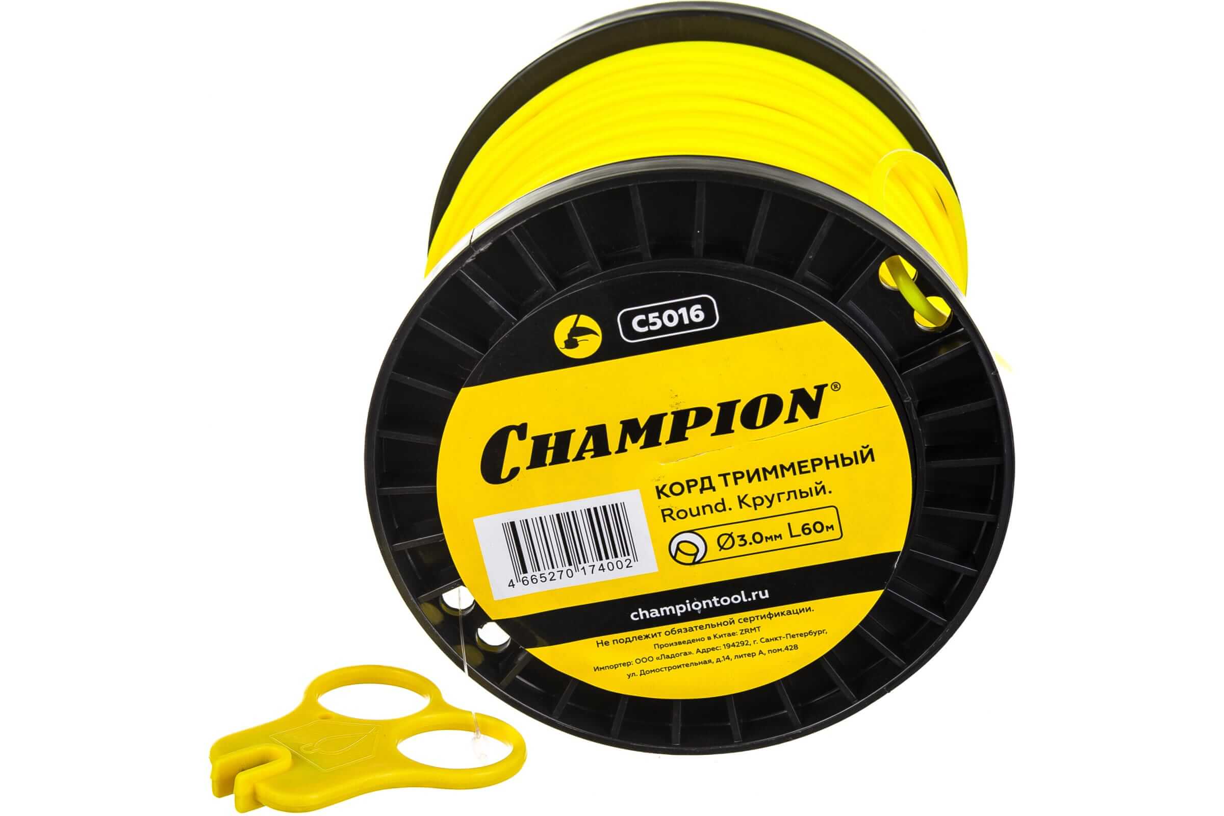 Леска триммерная CHAMPION Round +нож 3.0х60м (C5016)