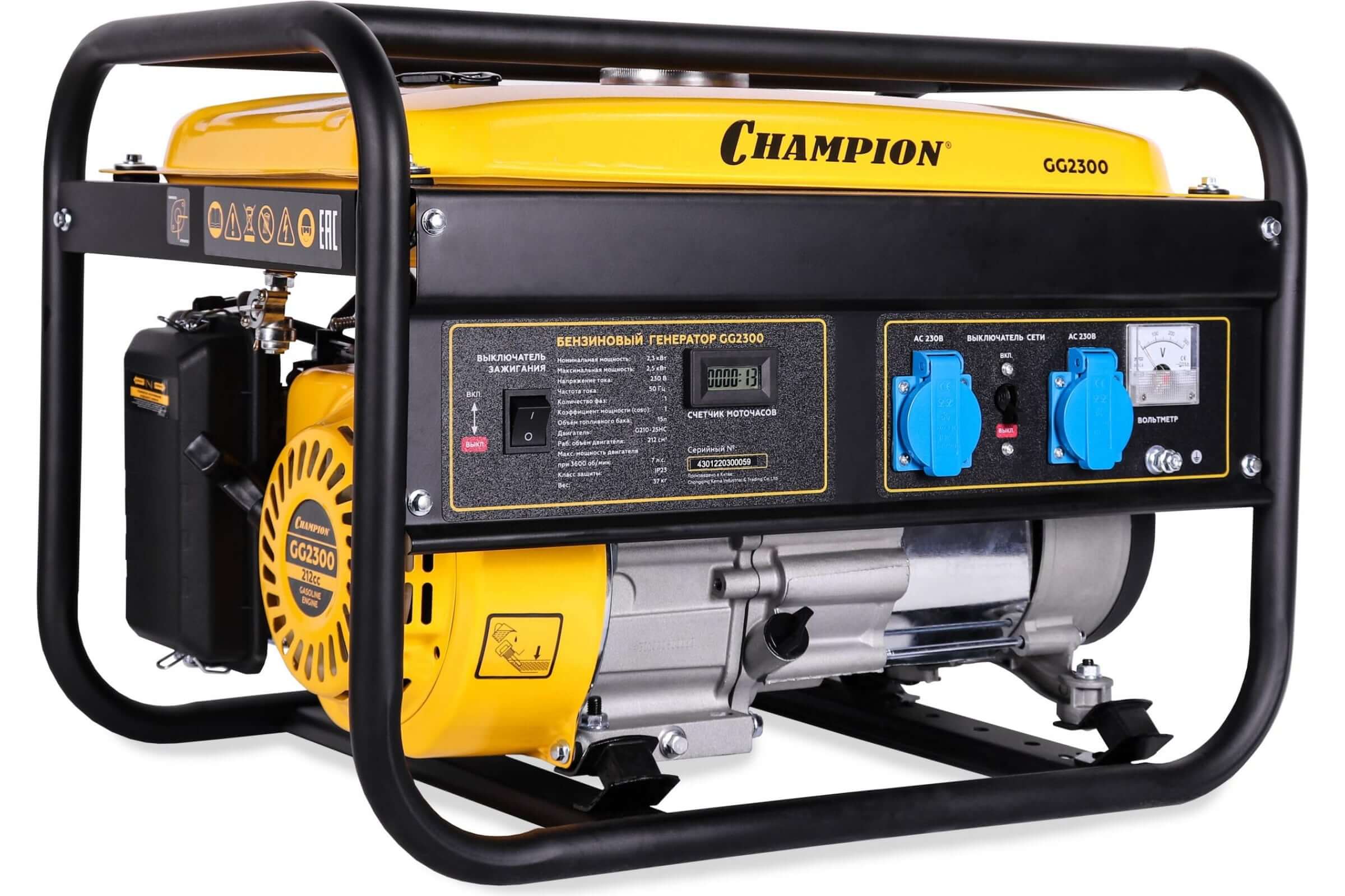 Бензогенератор Champion GG2300 [2.5 кВт, 220В, бак 15л, ручной стартер]